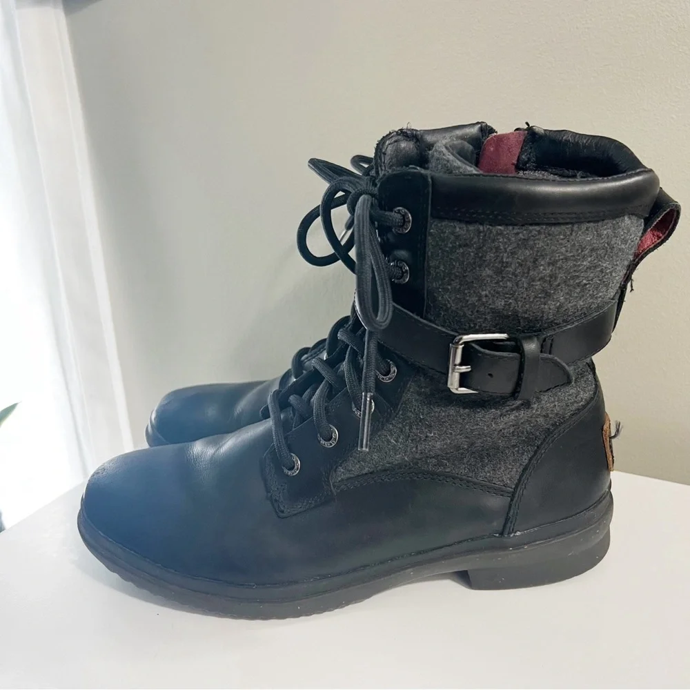 Ugg Kesey Waterproof Leather Black Boots Size 7 Wool Lining